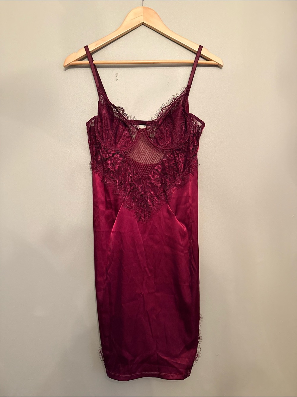 TIC TOC Deep Wine Lace & Satin Slip Dress L